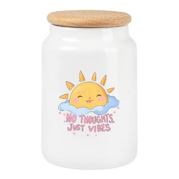 No Thoughts Just Vibes Retro Sun Anime Design - Cookie Jar with Wooden Lid - white - Front