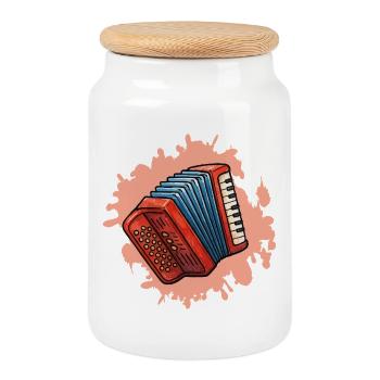 Illustration accordéon bleu-rouge - Boîte à biscuits avec couvercle en bois - blanc - Devant