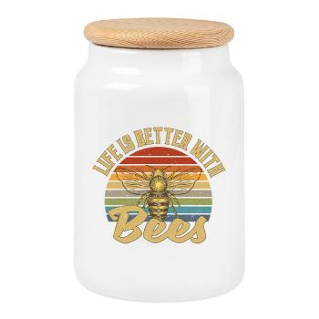 La vie est meilleure avec les abeilles - Boîte à biscuits avec couvercle en bois - blanc - Devant