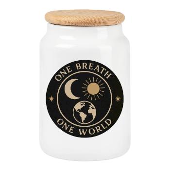 Une respiration, un monde – Pleine conscience et équilibre - Boîte à biscuits avec couvercle en bois - blanc - Devant