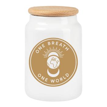 One Breath, One World – Mindfulness & Balance - Cookie Jar with Wooden Lid - white - Front