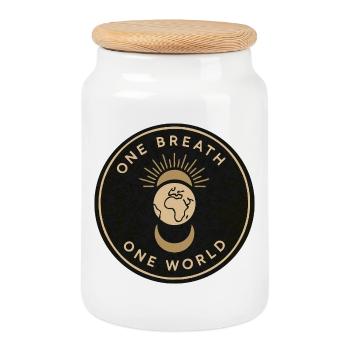 One Breath, One World – Mindfulness & Balance - Cookie Jar with Wooden Lid - white - Front