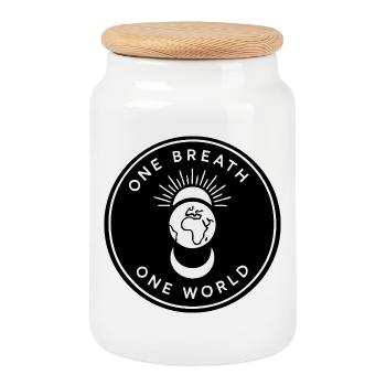 Une respiration, un monde – Pleine conscience et équilibre - Boîte à biscuits avec couvercle en bois - blanc - Devant