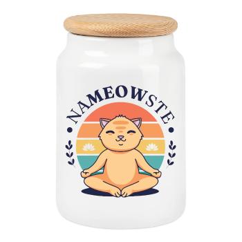 NaMEOWste - Cookie Jar with Wooden Lid - white - Front