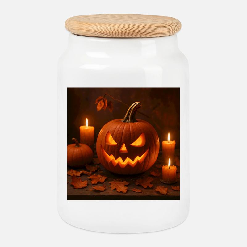 Halloween - Kürbis - Keksdose mit Holzdeckel - Weiß