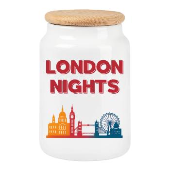 Dégradé de la silhouette de London Nights - Boîte à biscuits avec couvercle en bois - blanc - Devant