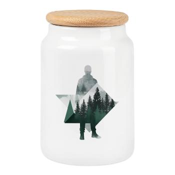 Moderne Wald Geometrische Menschliche Silhouette - Keksdose mit Holzdeckel - Weiß - Vorne