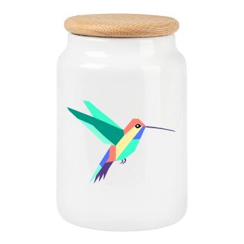 Colorful Geometric Hummingbird Art - Cookie Jar with Wooden Lid - white - Front