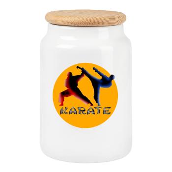 Dynamique des arts martiaux Karaté Silhouette - Boîte à biscuits avec couvercle en bois - blanc - Devant