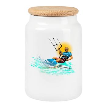 Kitesurfing Neon Splash - Cookie Jar with Wooden Lid - white - Front