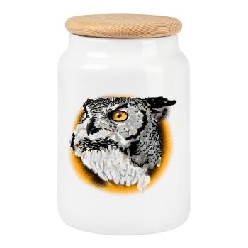 Night Owl Portrait - Cookie Jar with Wooden Lid - white - Front