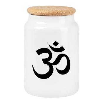 Symbole Om - Boîte à biscuits avec couvercle en bois - blanc - Devant