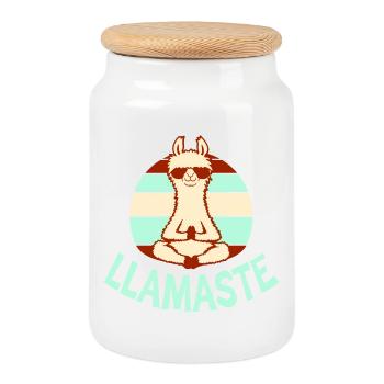 Lama Meditiert Yoga Llamaste Sonnenbrille Retro - Keksdose mit Holzdeckel - Weiß - Vorne
