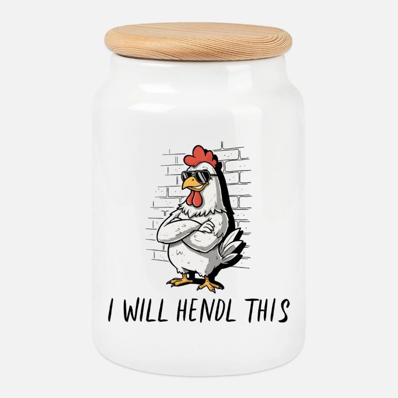 Cooles Huhn mit Sonnenbrille , I Will Hendl This - Keksdose mit Holzdeckel - Weiß