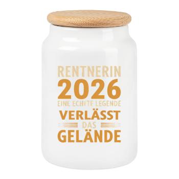 Rentnerin 2026 Echte Legende verlässt das Gelände - Keksdose mit Holzdeckel - Weiß - Vorne