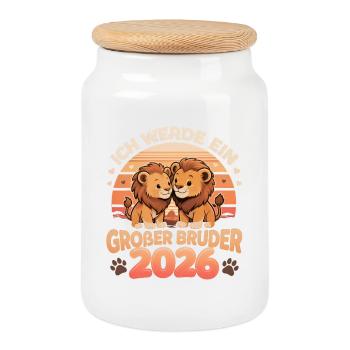 Big Brother 2026 Leo – Sibling Announcement - Cookie Jar with Wooden Lid - white - Front