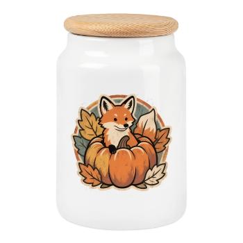 Mignon renard d’Halloween en citrouille avec chapeau de sorcière - Boîte à biscuits avec couvercle en bois - blanc - Devant