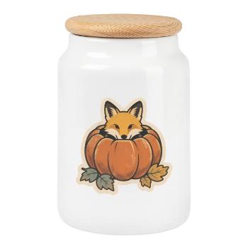 Mignon renard d’Halloween en citrouille avec chapeau de sorcière - Boîte à biscuits avec couvercle en bois - blanc - Devant