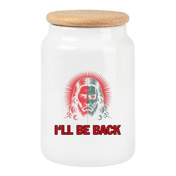 I'll be back - Funny Jesus T-Shirt - Cookie Jar with Wooden Lid - white - Front