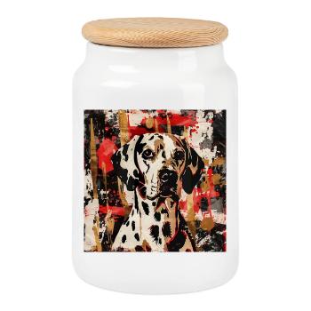 Dalmatians in an abstract play of colors - Cookie Jar with Wooden Lid - white - Front