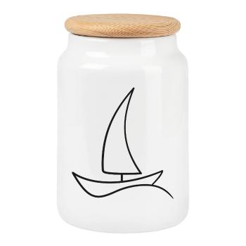 Sailboat Sketch – Maritime Motif for Vacation - Cookie Jar with Wooden Lid - white - Front