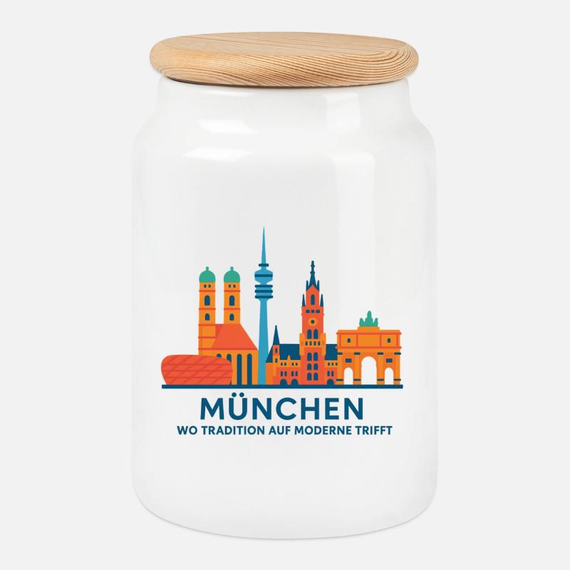 München Skyline: Tradition trifft Moderne - Keksdose mit Holzdeckel - Weiß