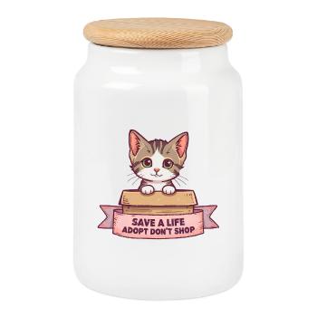 Süße Katze Adopt Don’t Shop Design - Keksdose mit Holzdeckel - Weiß - Vorne