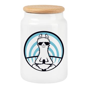 Lama Cool Zen Meditation Sonnenbrille Entspannt - Keksdose mit Holzdeckel - Weiß - Vorne