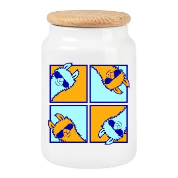 Four Colorful Llamas Tile Pattern 4 Pop Art Alpacas - Cookie Jar with Wooden Lid - white - Front