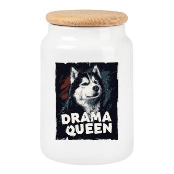 Reine du drame husky - Boîte à biscuits avec couvercle en bois - blanc - Devant