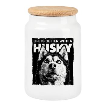Life is better with a Husky - Keksdose mit Holzdeckel - Weiß - Vorne
