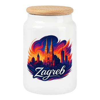 Silhouette de la capitale de Zagreb, Croatie, cadeau - Boîte à biscuits avec couvercle en bois - blanc - Devant