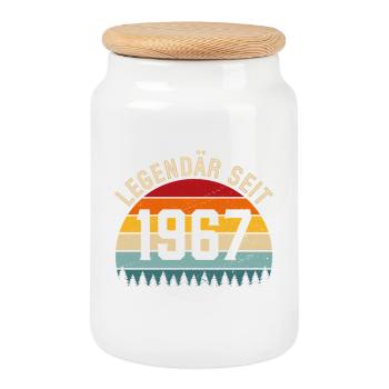 Legendary since 1967 – born in 1967 - Cookie Jar with Wooden Lid - white - Front