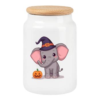 Süßes Baby Elefant Hexe Kürbis Halloween - Keksdose mit Holzdeckel - Weiß - Vorne