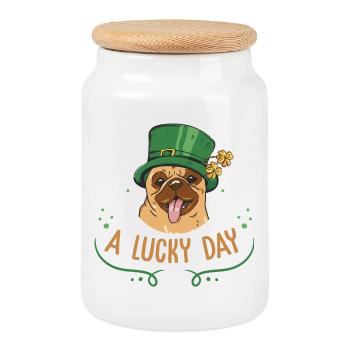 The Party Dog top Irish Patricks Day Design - Cookie Jar with Wooden Lid - white - Front