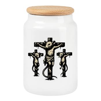 Illustration de triptyque de croix de rat - Boîte à biscuits avec couvercle en bois - blanc - Devant