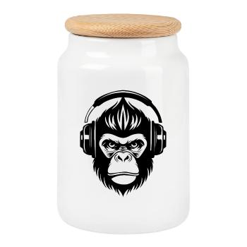 Groovy Monkey Head Techno Nightclub Party Chemise - Boîte à biscuits avec couvercle en bois - blanc - Devant