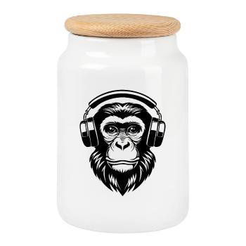 Chemise d’art minimaliste Monkey Head Lines Edition - Boîte à biscuits avec couvercle en bois - blanc - Devant