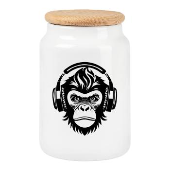 Chemise Monkey Head Minimal Lines Art Edition - Boîte à biscuits avec couvercle en bois - blanc - Devant
