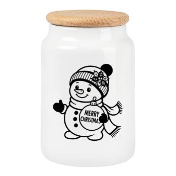Funny snowman, design for Christmas - Cookie Jar with Wooden Lid - white - Front