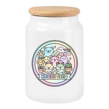 Kawaii Crew Pastel Rainbow - Cookie Jar with Wooden Lid - white - Front