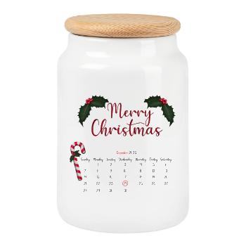 Merry Christmas Calendar Sheet with Bows - Cookie Jar with Wooden Lid - white - Front