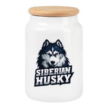 Siberian Husky Dog – Hunde Portrait - Keksdose mit Holzdeckel - Weiß - Vorne