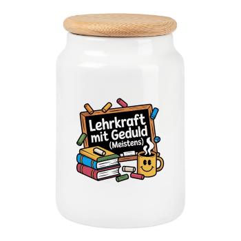 Teacher with patience – (mostly) funny teacher - Cookie Jar with Wooden Lid - white - Front