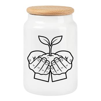 Plante dans les mains | Croissance et espoir - Boîte à biscuits avec couvercle en bois - blanc - Devant