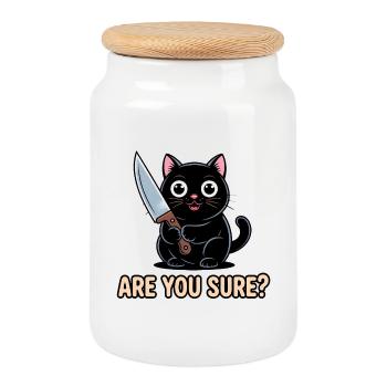 Bist du sicher? - Lustiges Katzen-T-Shirt - Keksdose mit Holzdeckel - Weiß - Vorne