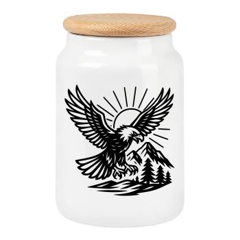 Eagle in nature - Cookie Jar with Wooden Lid - white - Front