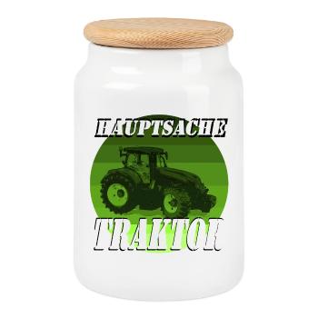 The main thing is a tractor - Cookie Jar with Wooden Lid - white - Front