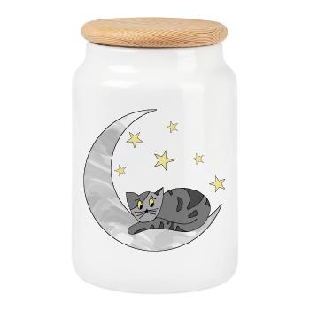 chat - Boîte à biscuits avec couvercle en bois - blanc - Devant
