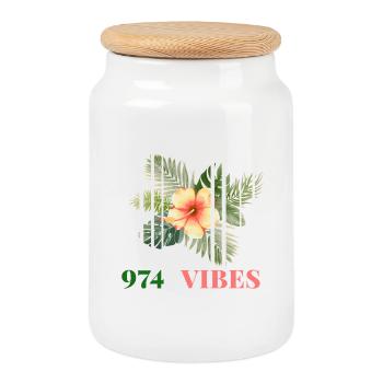 Hibiscus Tropical 974 Vibes - Cookie Jar with Wooden Lid - white - Front